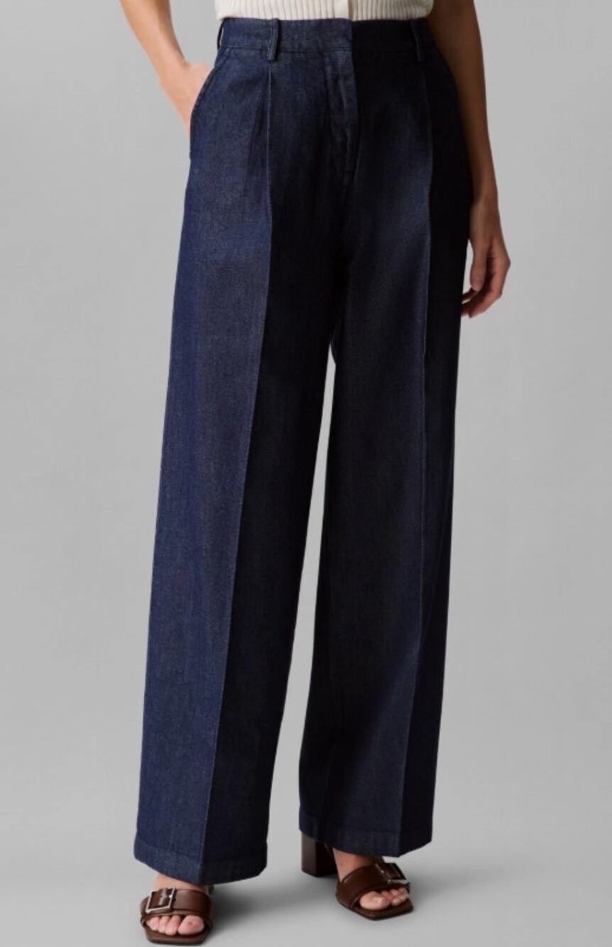 Calvin Klein Relaxed Denim Wide Leg Trouser Jeans Dark Wash Size 28 Reg NWT
